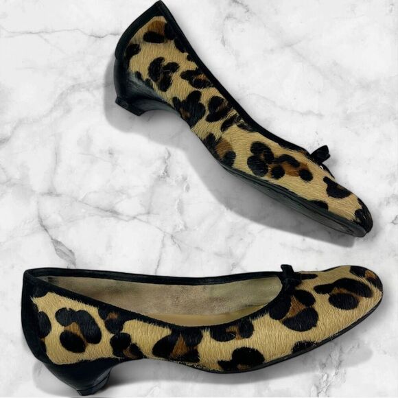 Nine West Leopard Print Calf Hair heel Ballet Pump 8 Cheetah Vtg Y2K Preppy Shoe - Picture 1 of 14